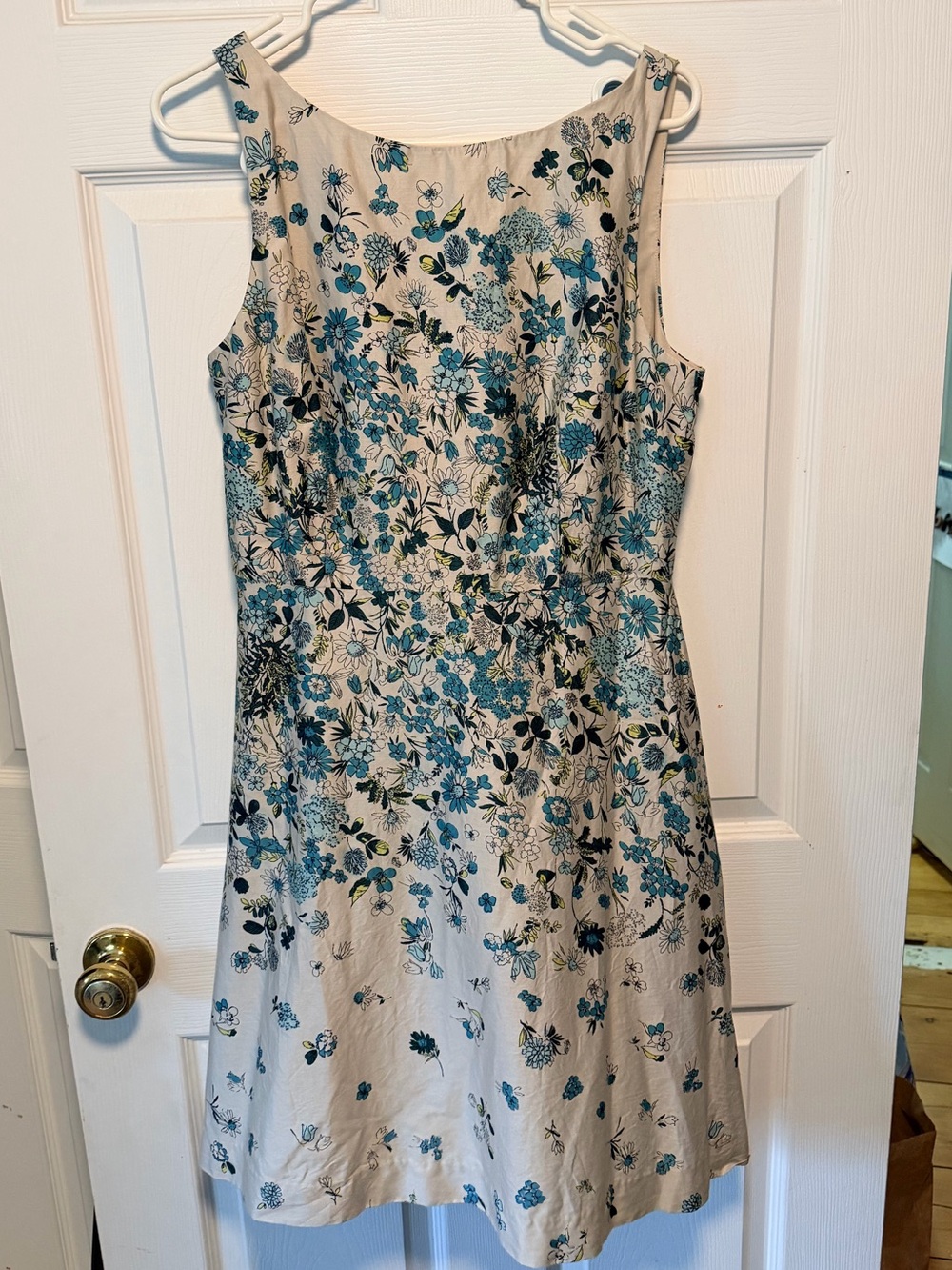 LOFT Blue Floral Sleeveless A-Line Dress on Cream